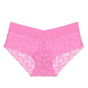 PINK Victoria’s Secret No-Show Hiphugger Panty in Fuchsia Pink Floral Lace Sz M